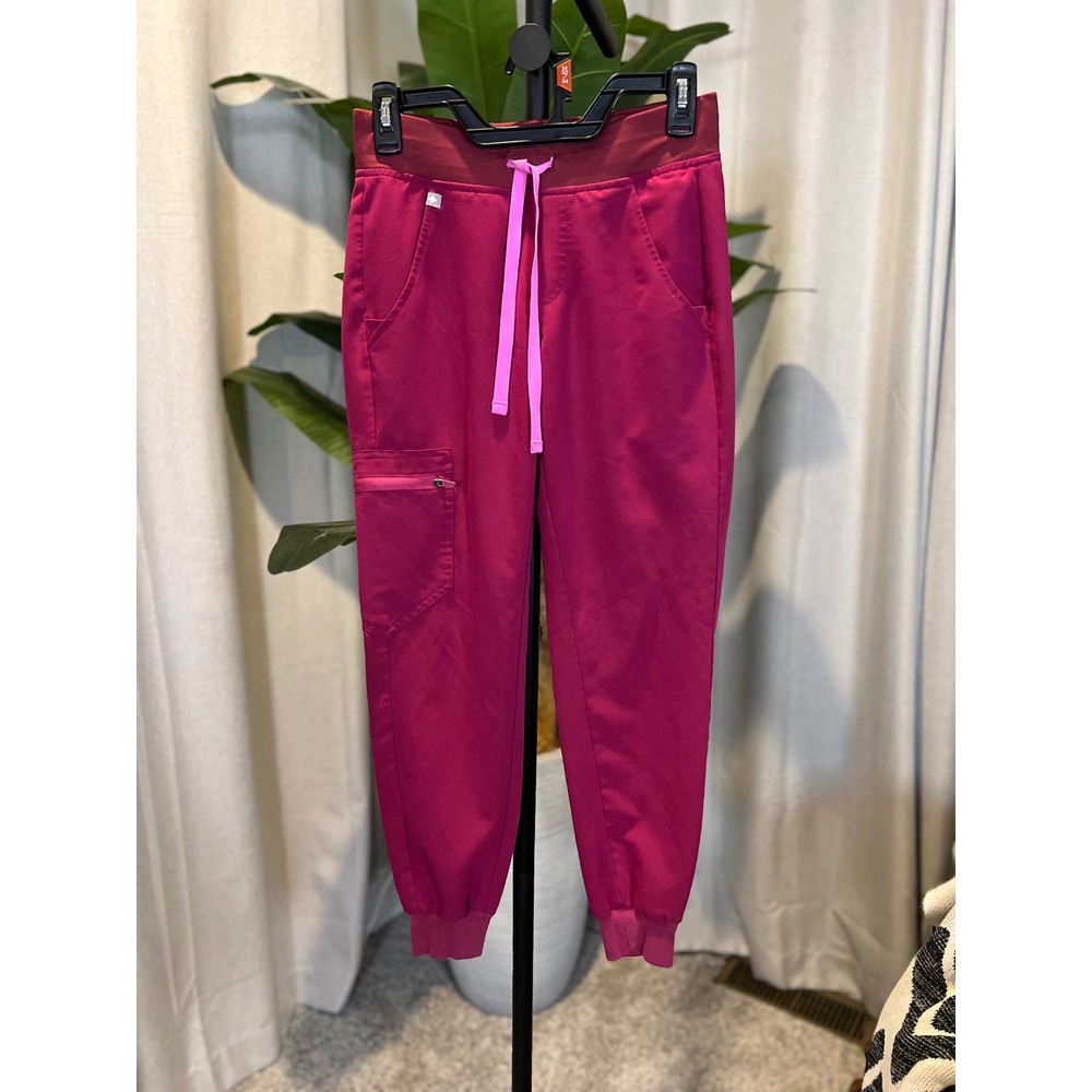 FIGS Zamora Jogger Scrub Pants Magenta Pink Yoga Waist XXS Petite W18SW200SP